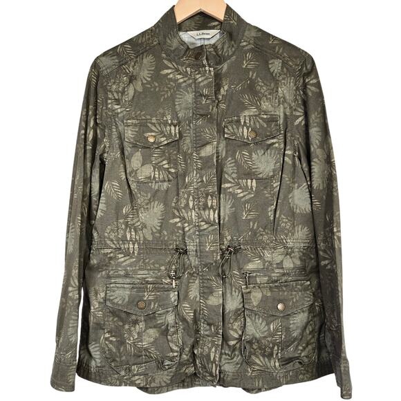 LL Bean Military Safari Palm Tropical Utility Cinch Waist Cotton Blend Jacket M - Picture 1 of 11